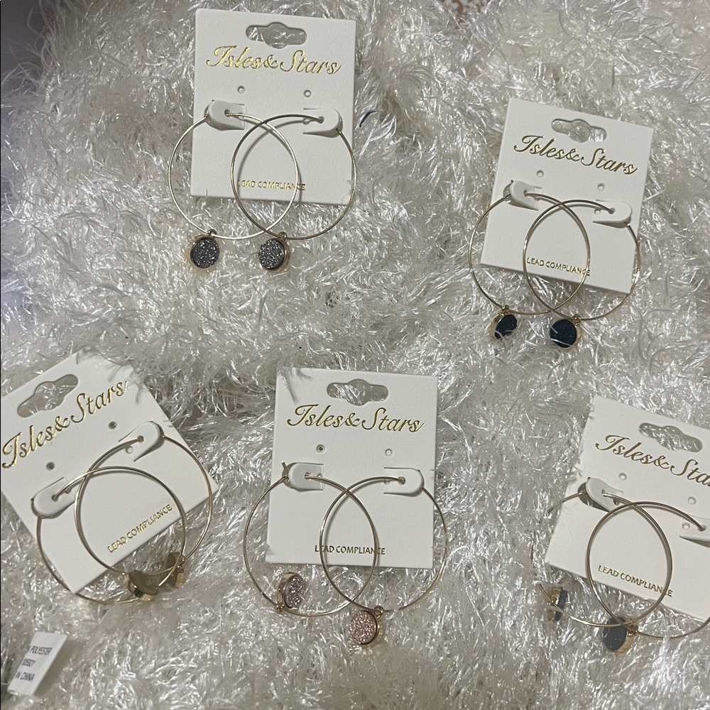 $12:00 Each Gold Tone Hoop Earrings with Pink Accents